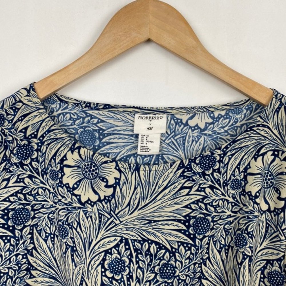 H&M x William Morris & Co 8 Floral Print Tunic Shift Dress Blue Tie Sleeves